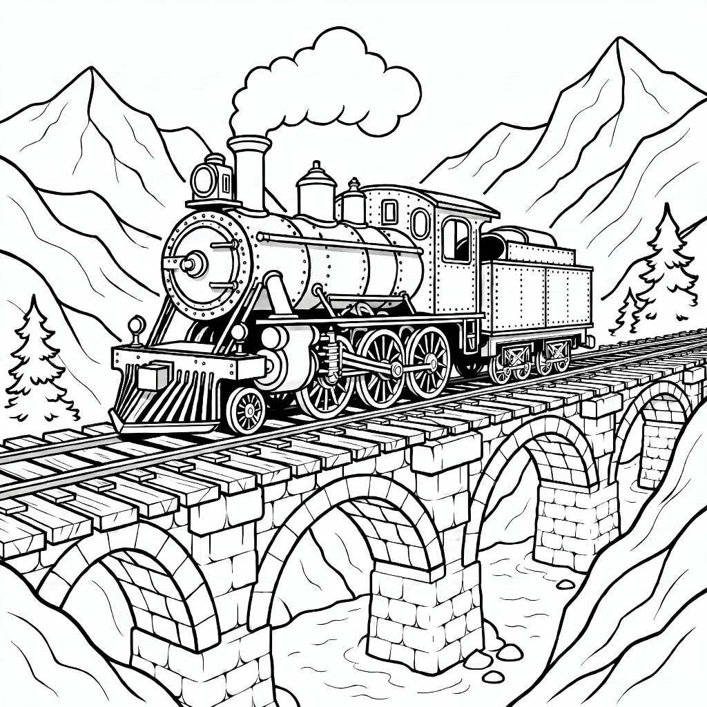 Dağlar arka planda ahşap köprüden geçen nostaljik buharlı tren