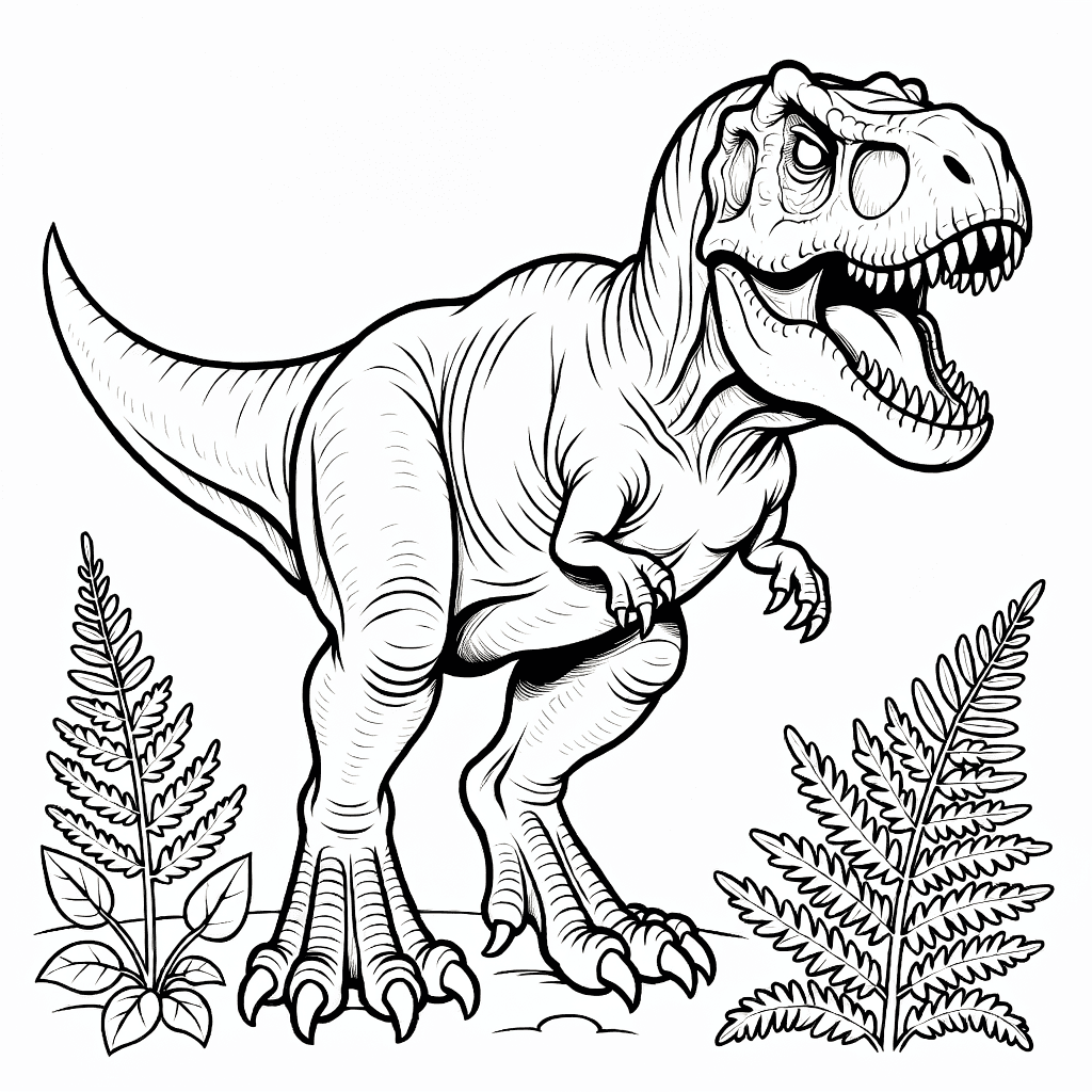 Illustration of a roaring T-Rex dinosaur with sharp teeth and small arms