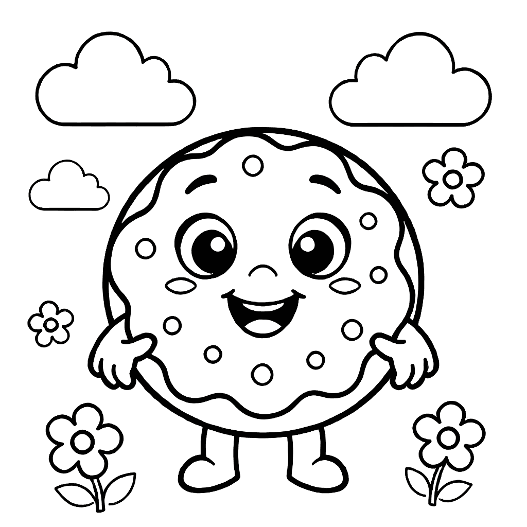 Smiling donut character with colorful sprinkles on frosting