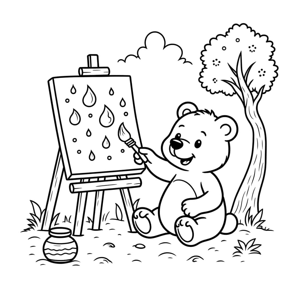 A bear holding a paintbrush painting honey on a canvas