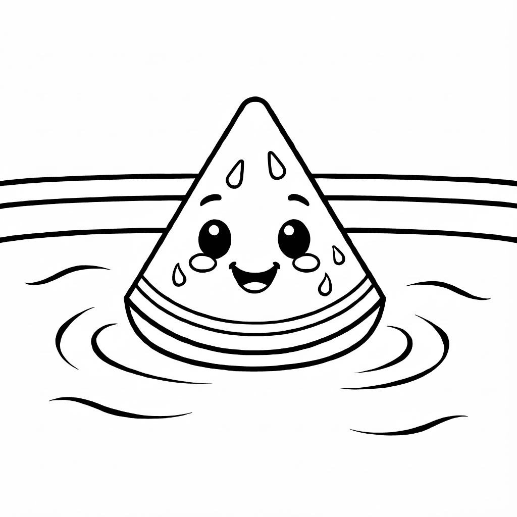 Fetta di anguria sorridente che galleggia in una piscina calma con onde leggere