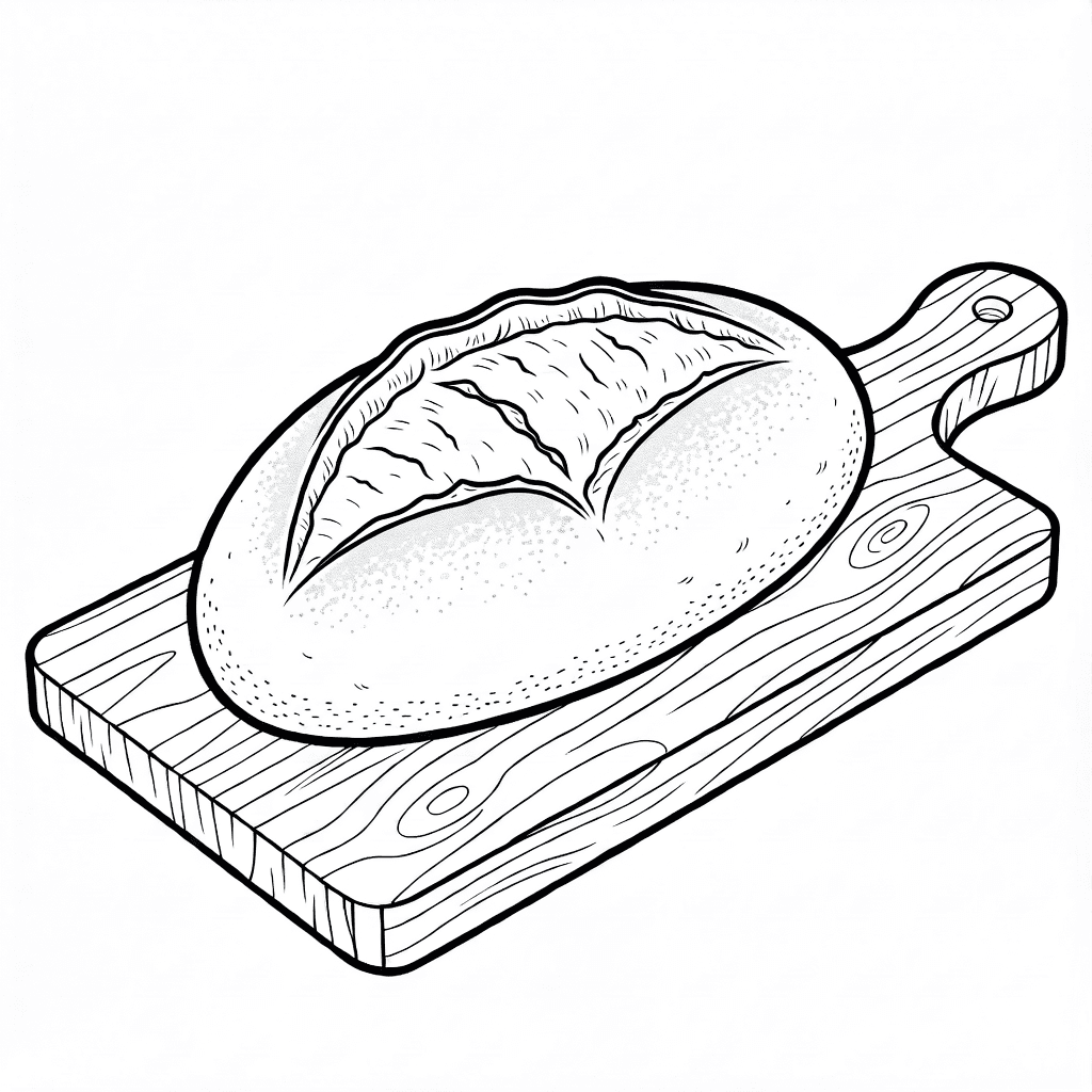 Detailed oval loaf of bread with crispy crust and flour dusting on a wooden breadboard