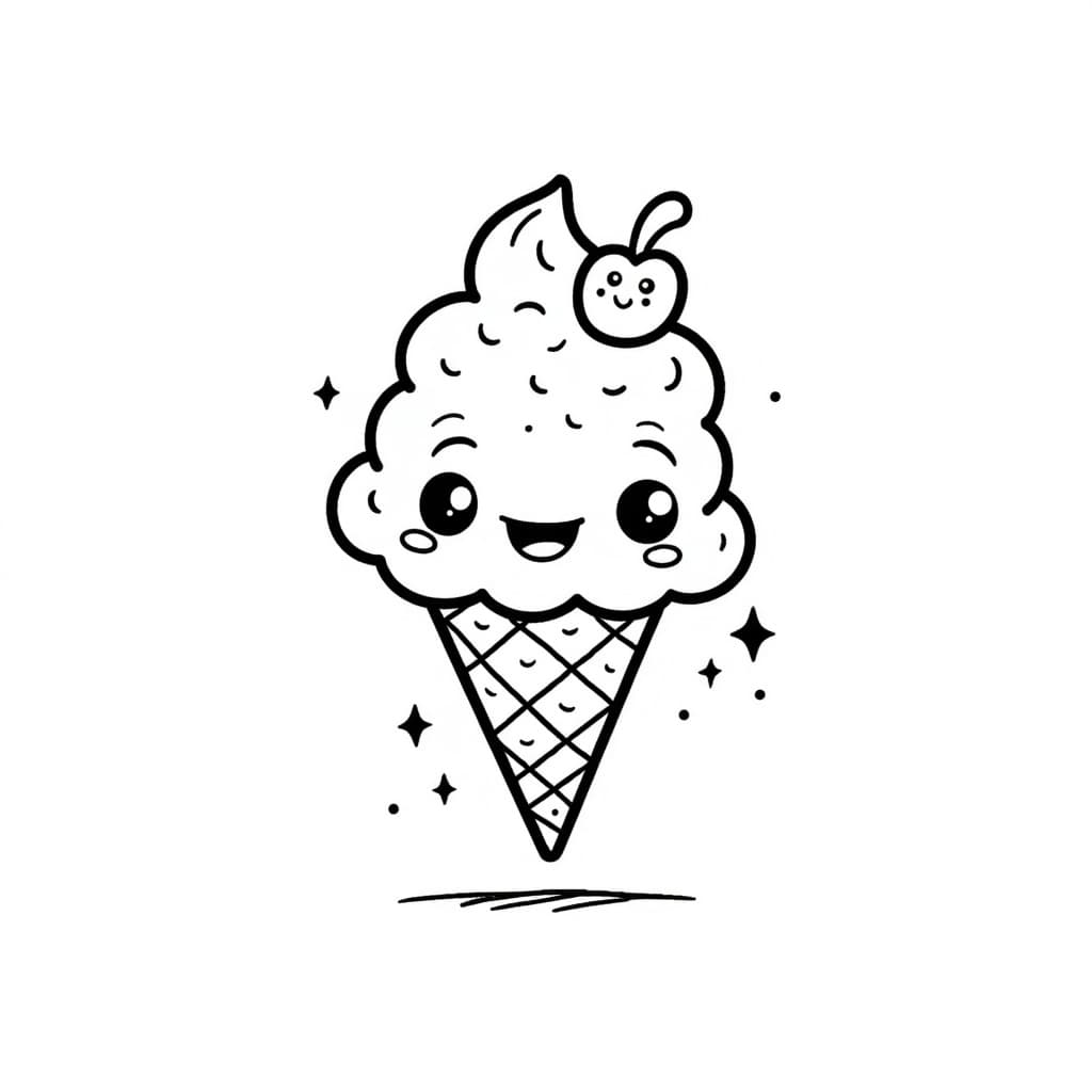 Cute kawaii style ice cream cone with a happy smiling face