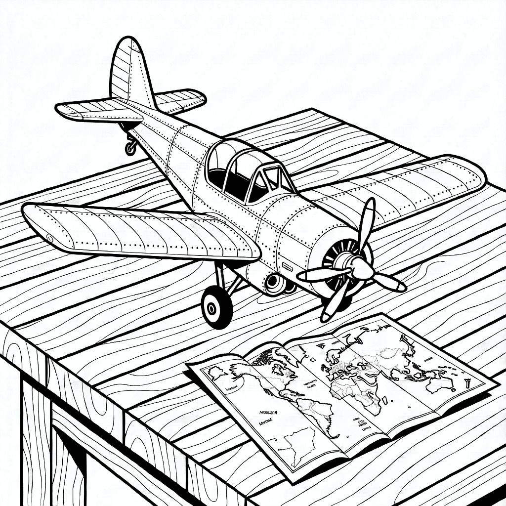 Aeromodello dettagliato su scrivania in legno con mappe aperte e dettagli geografici