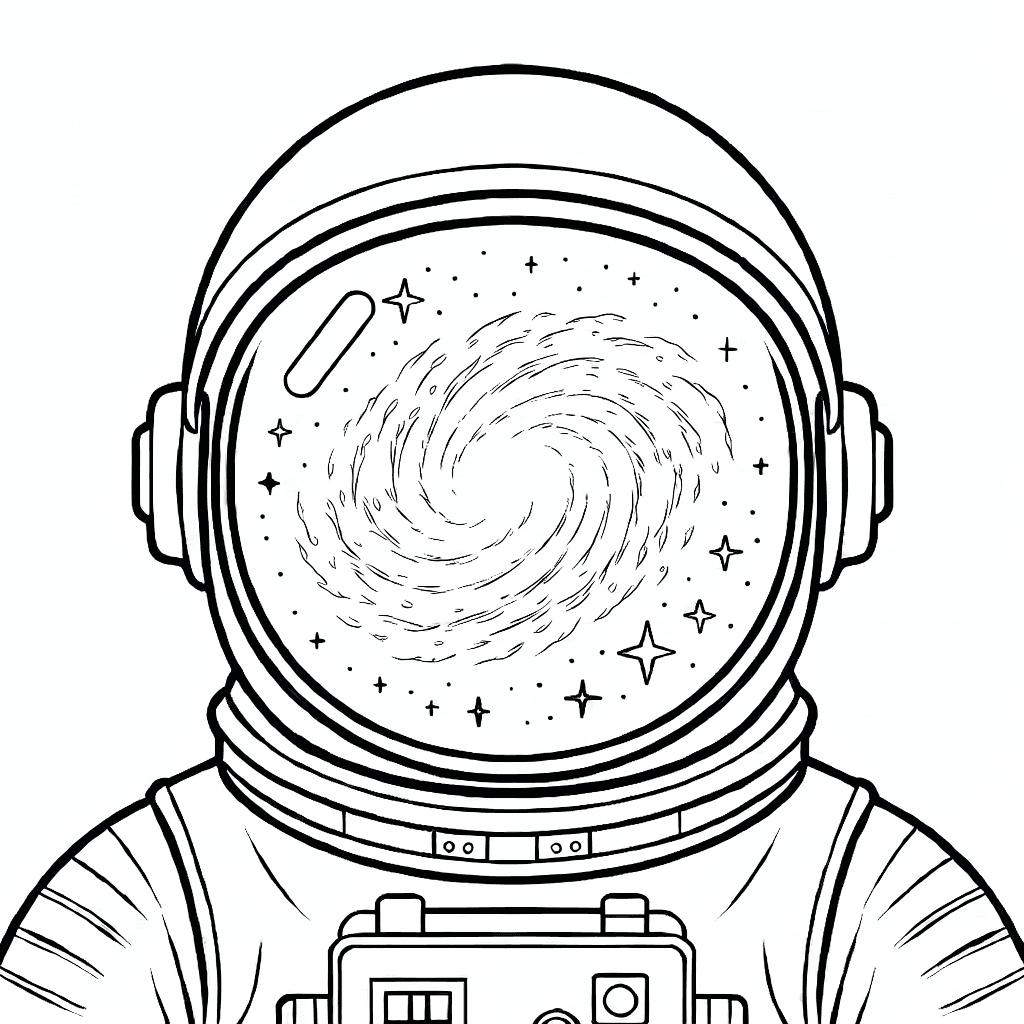 Vizöründe yıldızlar ve kozmik bulutlarla galaksi yansıması olan astronot kaskının yakın çekimi