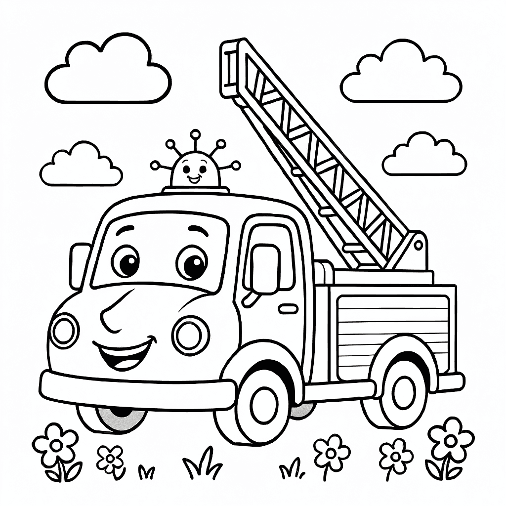 A fire truck with an extended ladder and siren on top